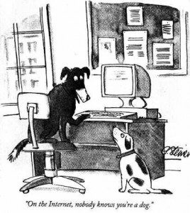No one knows you're a dog - New Yorker Magazine, 1993 Peter Steiner's famous cartoon of internet anonymity